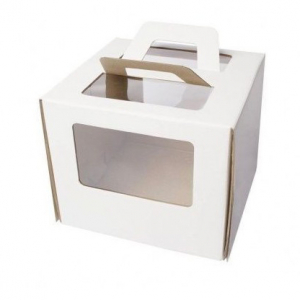 Коробка для торта С Ручками (С окном) Белая 24*24*24 см